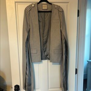 Gray Striped Open Blazer